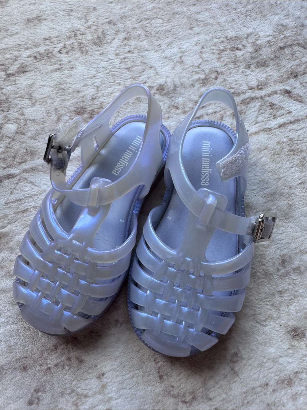 mini melissa Kids Iridescent Clear Jelly Sandals - White 8T